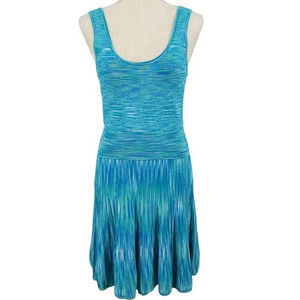 Torn by Ronny Kobo Knit Fit & Flare Dress M Spacedye Print Sleeveless Aqua Blue